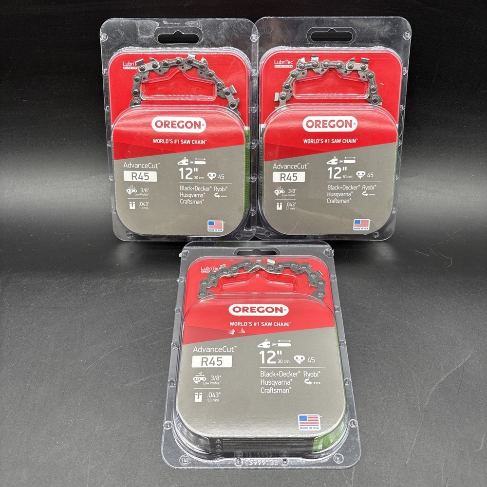 Oregon R45 12" Advance Cut Saw Chain Husqvarna, B&D, Ryobi, Dewalt Lot of 3 NEW